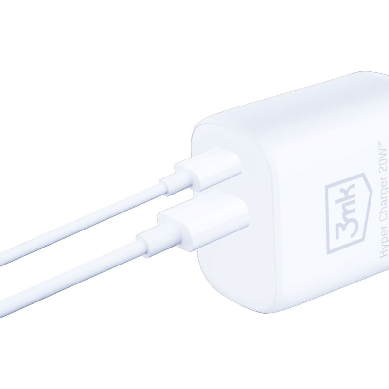 3mk Hyper Charger 20W USB-C USB-A sieninis įkroviklis – baltas