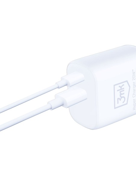 3mk Hyper Charger 20W USB-C USB-A sieninis įkroviklis – baltas 3mk Hyper Charger 20W USB-C USB-A sieninis įkroviklis – baltas