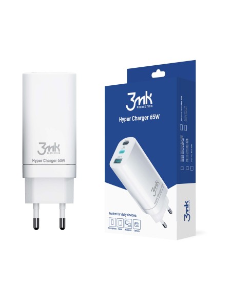 3mk Hyper Charger 65W sieninis įkroviklis 2x USB-C 2x USB-A - balta 3mk Hyper Charger 65W sieninis įkroviklis 2x USB-C 2x USB-A - balta