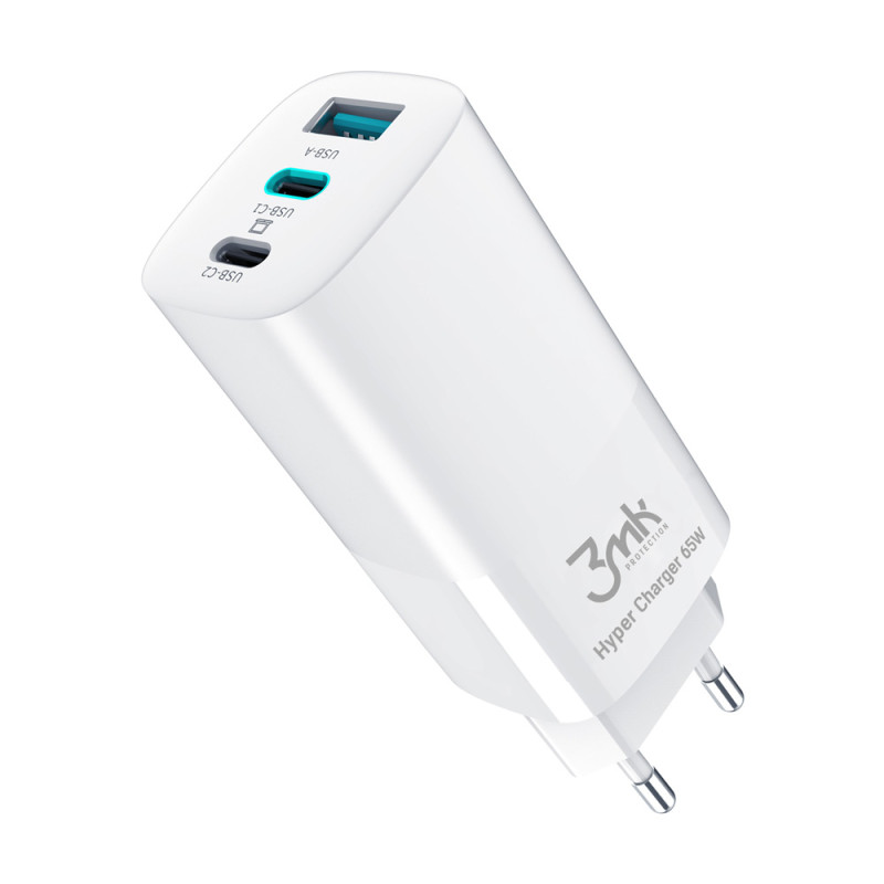 3mk Hyper Charger 65W sieninis įkroviklis 2x USB-C 2x USB-A - balta