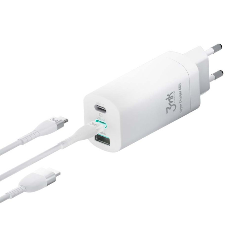 3mk Hyper Charger 65W sieninis įkroviklis 2x USB-C 2x USB-A - balta
