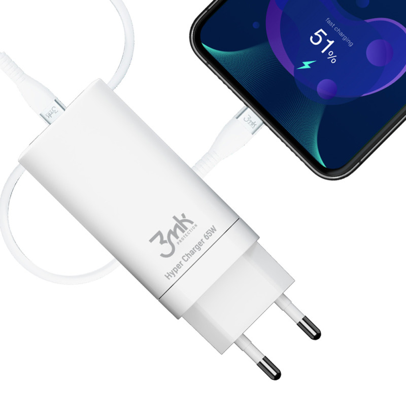 3mk Hyper Charger 65W sieninis įkroviklis 2x USB-C 2x USB-A - balta