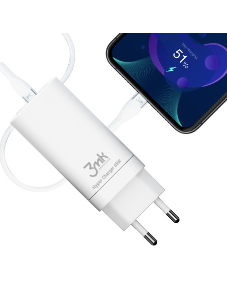 3mk Hyper Charger 65W sieninis įkroviklis 2x USB-C 2x USB-A - balta 3mk Hyper Charger 65W sieninis įkroviklis 2x USB-C 2x USB-A - balta