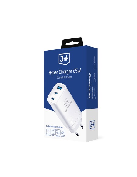 3mk Hyper Charger 65W sieninis įkroviklis 2x USB-C 2x USB-A - balta 3mk Hyper Charger 65W sieninis įkroviklis 2x USB-C 2x USB-A - balta