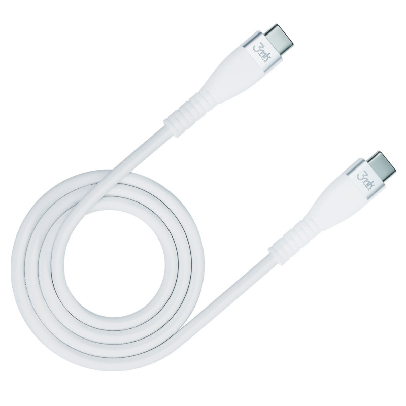 3mk Hyper Silicone Cable USB-C / USB-C 60W 3A - baltas