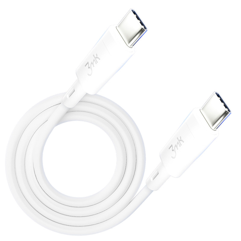 3mk Hyper Silicone Cable USB-C / USB-C 60W 3A - baltas