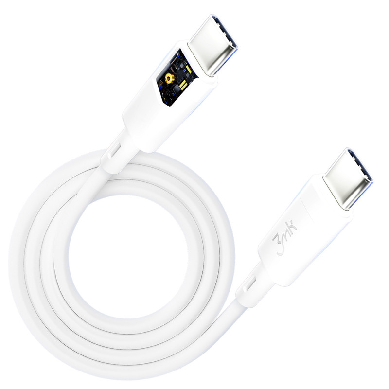 3mk Hyper Silicone Cable USB-C / USB-C 60W 3A - baltas