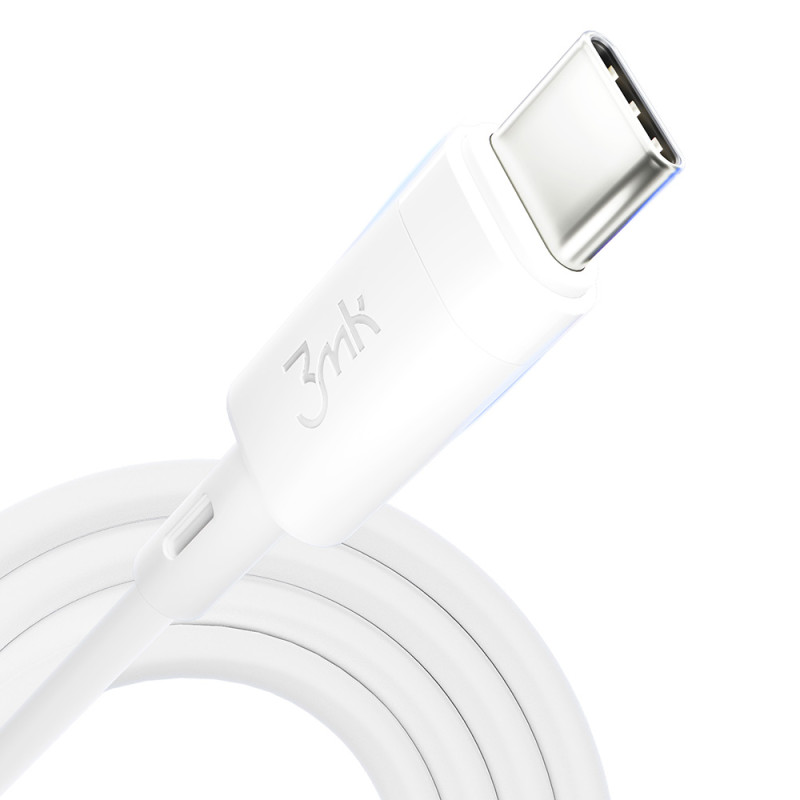 3mk Hyper Silicone Cable USB-C / USB-C 60W 3A - baltas