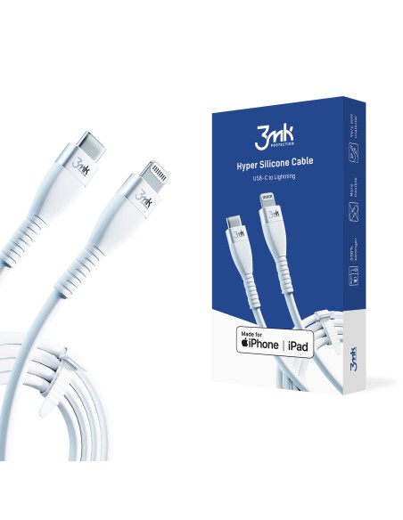 3mk Hyper Silicone Cable USB-C / Lightning 20W 3A - baltas 3mk Hyper Silicone Cable USB-C / Lightning 20W 3A - baltas