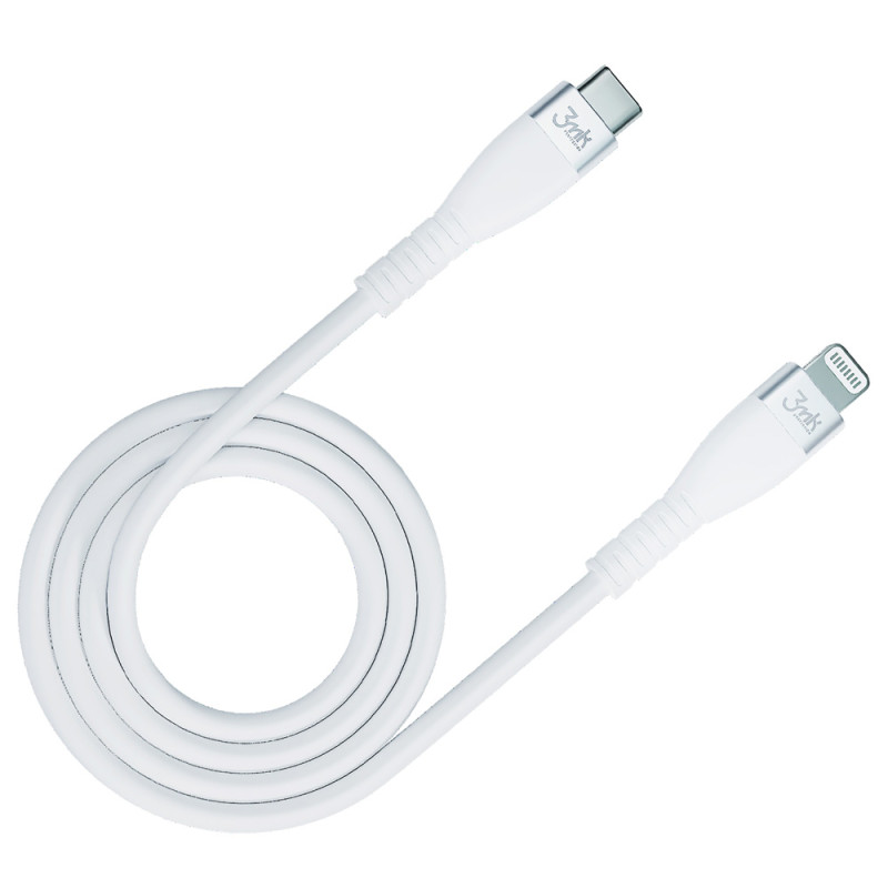 3mk Hyper Silicone Cable USB-C / Lightning 20W 3A - baltas