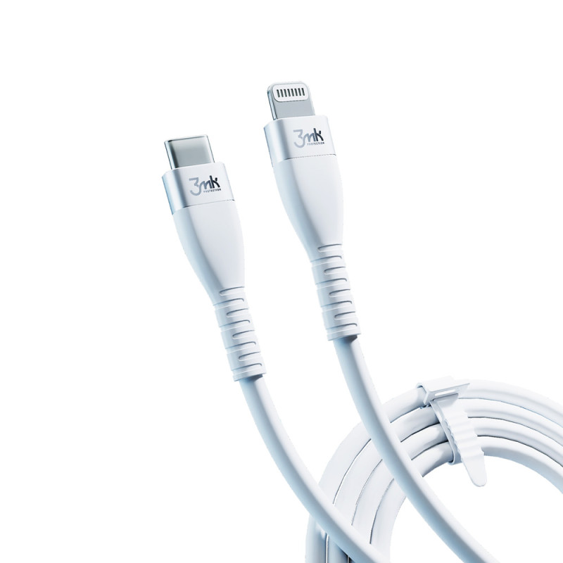 3mk Hyper Silicone Cable USB-C / Lightning 20W 3A - baltas