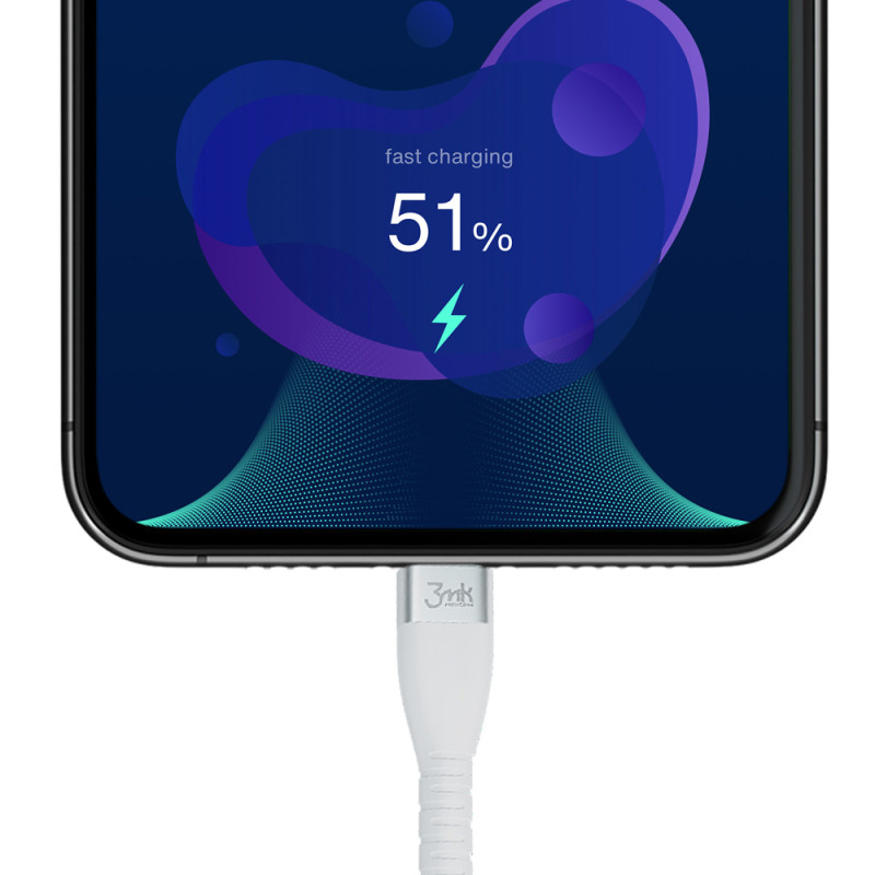 3mk Hyper Silicone Cable USB-C / Lightning 20W 3A - baltas