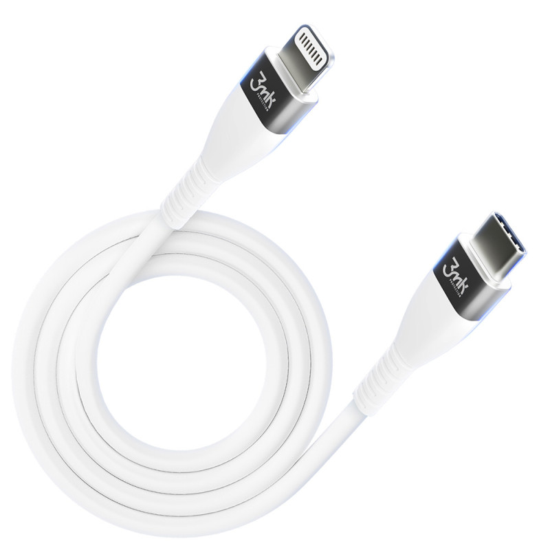 3mk Hyper Silicone Cable USB-C / Lightning 20W 3A - baltas