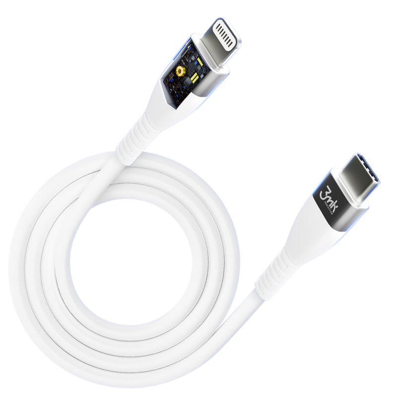 3mk Hyper Silicone Cable USB-C / Lightning 20W 3A - baltas
