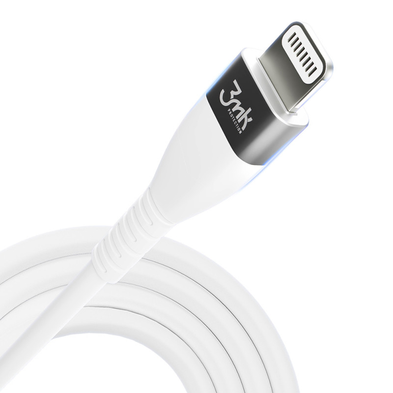 3mk Hyper Silicone Cable USB-C / Lightning 20W 3A - baltas