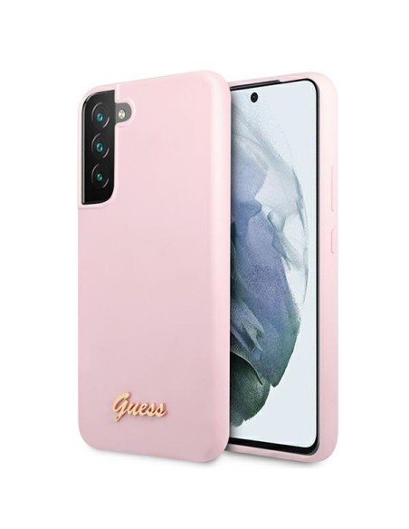 Guess Silicone Script metalo logotipo dėklas, skirtas Samsung Galaxy S22+ - levanda Guess Silicone Script metalo logotipo dėklas, skirtas Samsung Galaxy S22+ - levanda