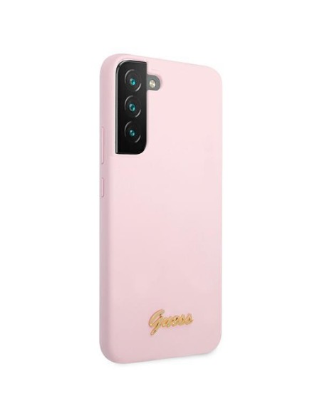 Guess Silicone Script metalo logotipo dėklas, skirtas Samsung Galaxy S22+ - levanda Guess Silicone Script metalo logotipo dėklas, skirtas Samsung Galaxy S22+ - levanda