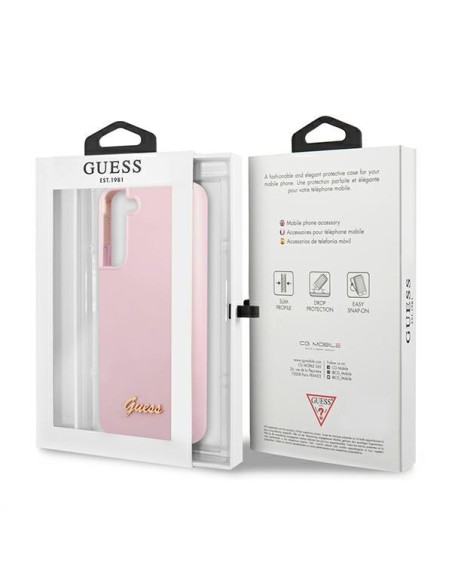 Guess Silicone Script metalo logotipo dėklas, skirtas Samsung Galaxy S22+ - levanda Guess Silicone Script metalo logotipo dėklas, skirtas Samsung Galaxy S22+ - levanda