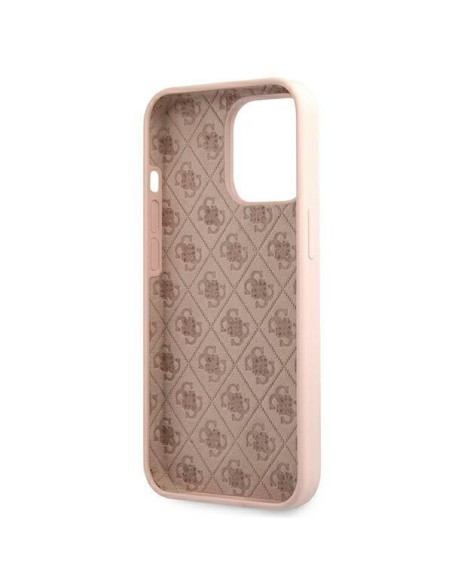Guess Silicone Script Gold Logo MagSafe dėklas, skirtas iPhone 13 Pro / iPhone 13 - šviesiai rožinis Guess Silicone Script Gold Logo MagSafe dėklas, skirtas iPhone 13 Pro / iPhone 13 - šviesiai rožinis