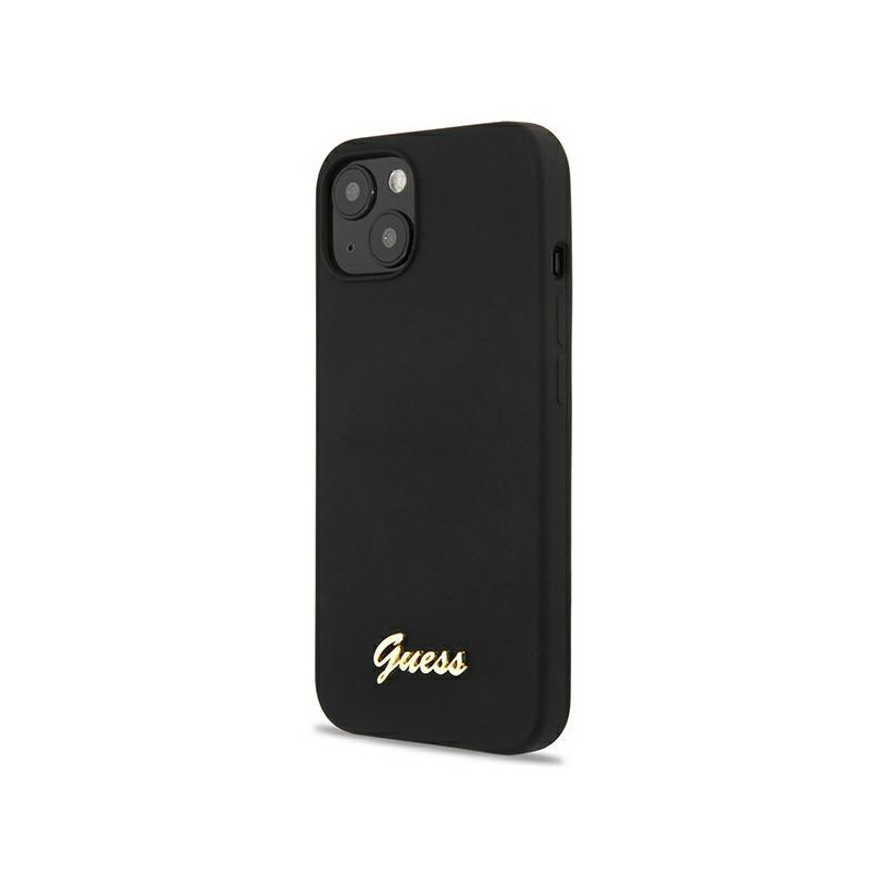 Guess Silicone Script Gold Logo MagSafe dėklas iPhone 13 - juodas