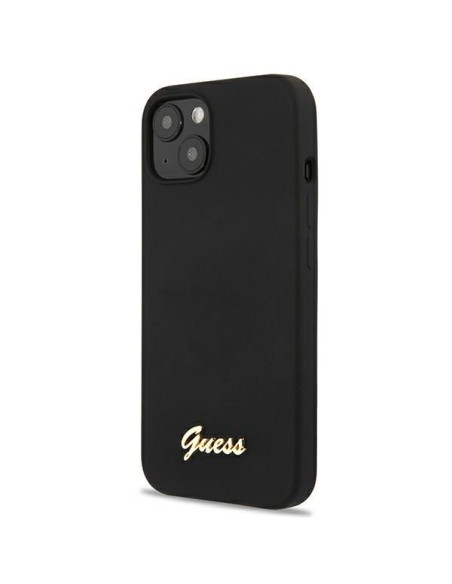 Guess Silicone Script Gold Logo MagSafe dėklas iPhone 13 - juodas Guess Silicone Script Gold Logo MagSafe dėklas iPhone 13 - juodas