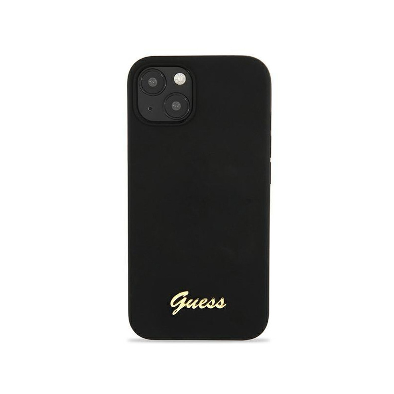 Guess Silicone Script Gold Logo MagSafe dėklas iPhone 13 - juodas