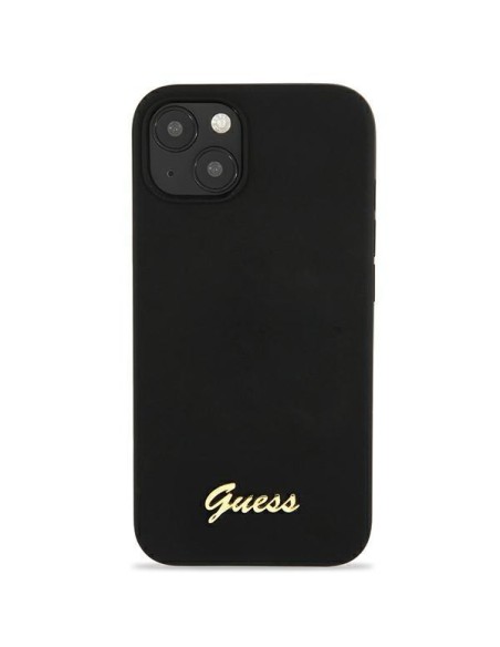Guess Silicone Script Gold Logo MagSafe dėklas iPhone 13 - juodas Guess Silicone Script Gold Logo MagSafe dėklas iPhone 13 - juodas