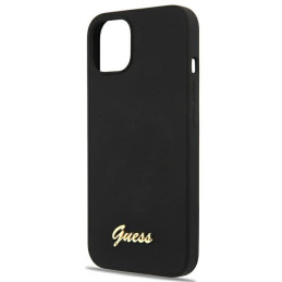 Guess Silicone Script Gold Logo MagSafe dėklas iPhone 13 - juodas