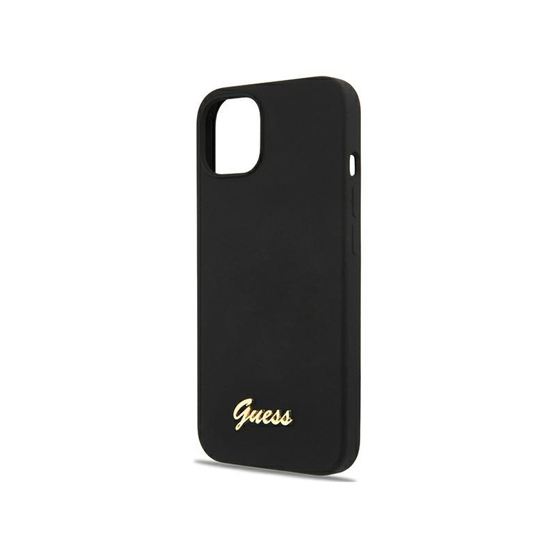 Guess Silicone Script Gold Logo MagSafe dėklas iPhone 13 - juodas
