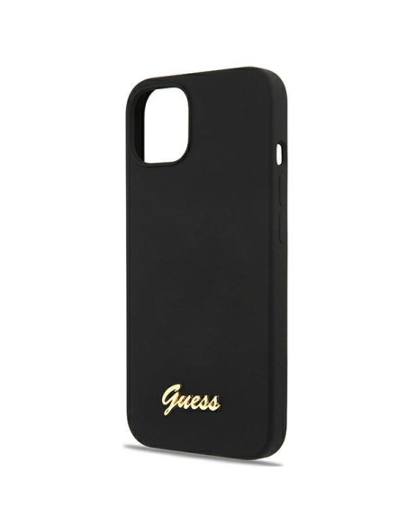Guess Silicone Script Gold Logo MagSafe dėklas iPhone 13 - juodas Guess Silicone Script Gold Logo MagSafe dėklas iPhone 13 - juodas