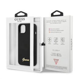 Guess Silicone Script Gold Logo MagSafe dėklas iPhone 13 - juodas