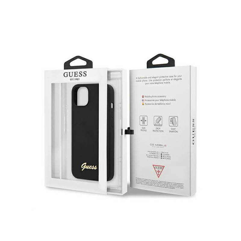 Guess Silicone Script Gold Logo MagSafe dėklas iPhone 13 - juodas