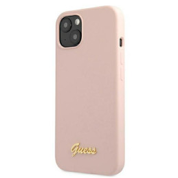 Guess Silicone Script Gold Logo MagSafe dėklas iPhone 13 - šviesiai rožinis