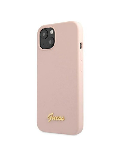Guess Silicone Script Gold Logo MagSafe dėklas iPhone 13 - šviesiai rožinis Guess Silicone Script Gold Logo MagSafe dėklas iPhone 13 - šviesiai rožinis