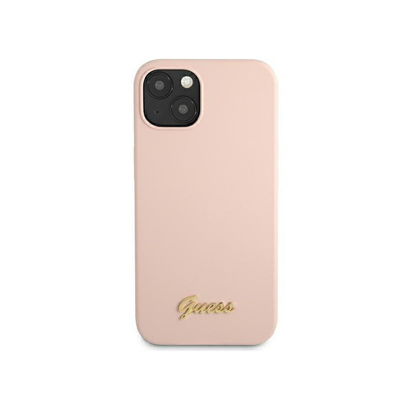 Guess Silicone Script Gold Logo MagSafe dėklas iPhone 13 - šviesiai rožinis