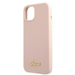 Guess Silicone Script Gold Logo MagSafe dėklas iPhone 13 - šviesiai rožinis