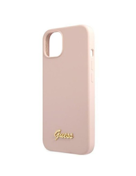 Guess Silicone Script Gold Logo MagSafe dėklas iPhone 13 - šviesiai rožinis Guess Silicone Script Gold Logo MagSafe dėklas iPhone 13 - šviesiai rožinis