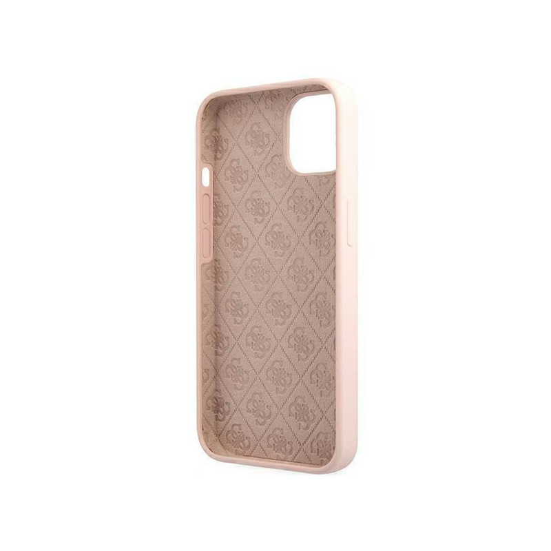 Guess Silicone Script Gold Logo MagSafe dėklas iPhone 13 - šviesiai rožinis
