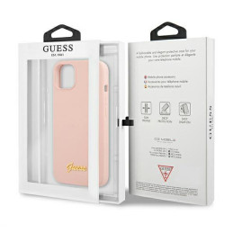 Guess Silicone Script Gold Logo MagSafe dėklas iPhone 13 - šviesiai rožinis