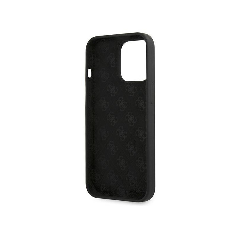 Guess Silicone Script Gold Logo MagSafe dėklas, skirtas iPhone 13 Pro Max - juodas