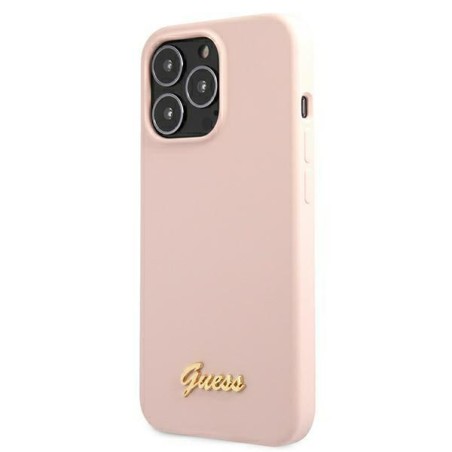 Guess Silicone Script Gold Logo MagSafe dėklas iPhone 13 Pro Max - šviesiai rožinis Guess Silicone Script Gold Logo MagSafe dėklas iPhone 13 Pro Max - šviesiai rožinis