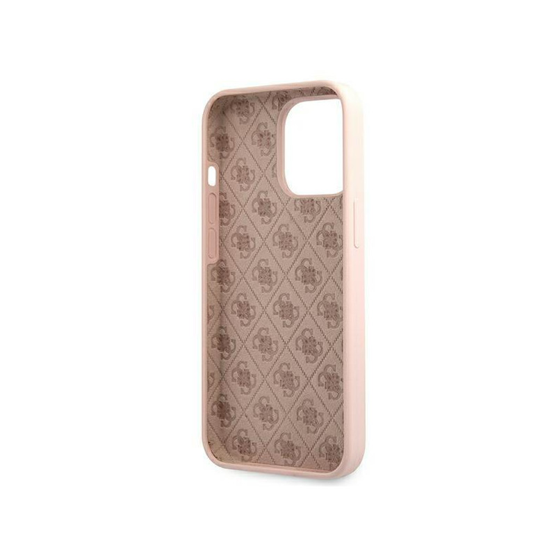 Guess Silicone Script Gold Logo MagSafe dėklas iPhone 13 Pro Max - šviesiai rožinis