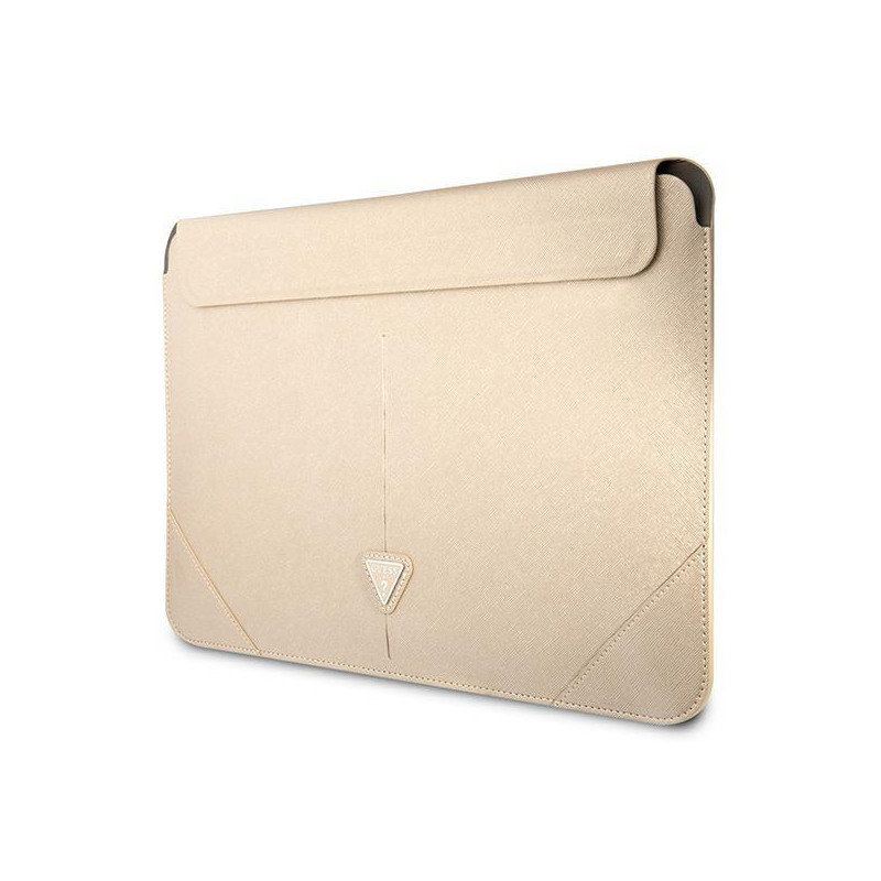Guess Saffiano Triangle Logo dėklas 14" nešiojamam kompiuteriui - smėlio spalvos