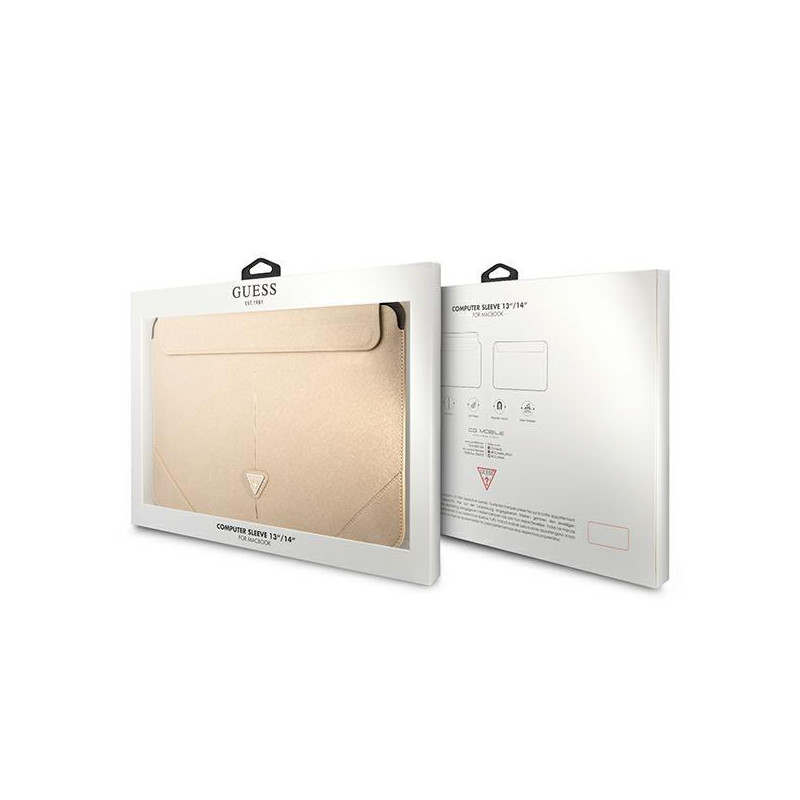 Guess Saffiano Triangle Logo dėklas 14" nešiojamam kompiuteriui - smėlio spalvos