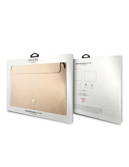 Guess Saffiano Triangle Logo dėklas 14" nešiojamam kompiuteriui - smėlio spalvos Guess Saffiano Triangle Logo dėklas 14" nešiojamam kompiuteriui - smėlio spalvos