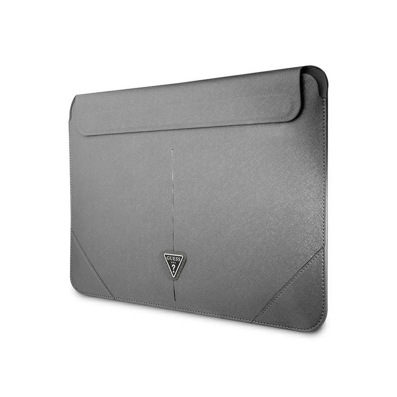 Guess Saffiano Triangle Logo dėklas 16" nešiojamam kompiuteriui – sidabrinis