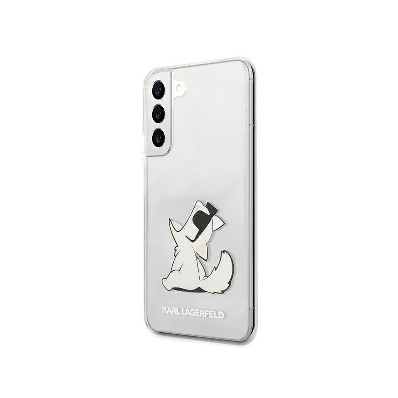 Karl Lagerfeld Choupette Eat dėklas, skirtas Samsung Galaxy S22+ - skaidrus