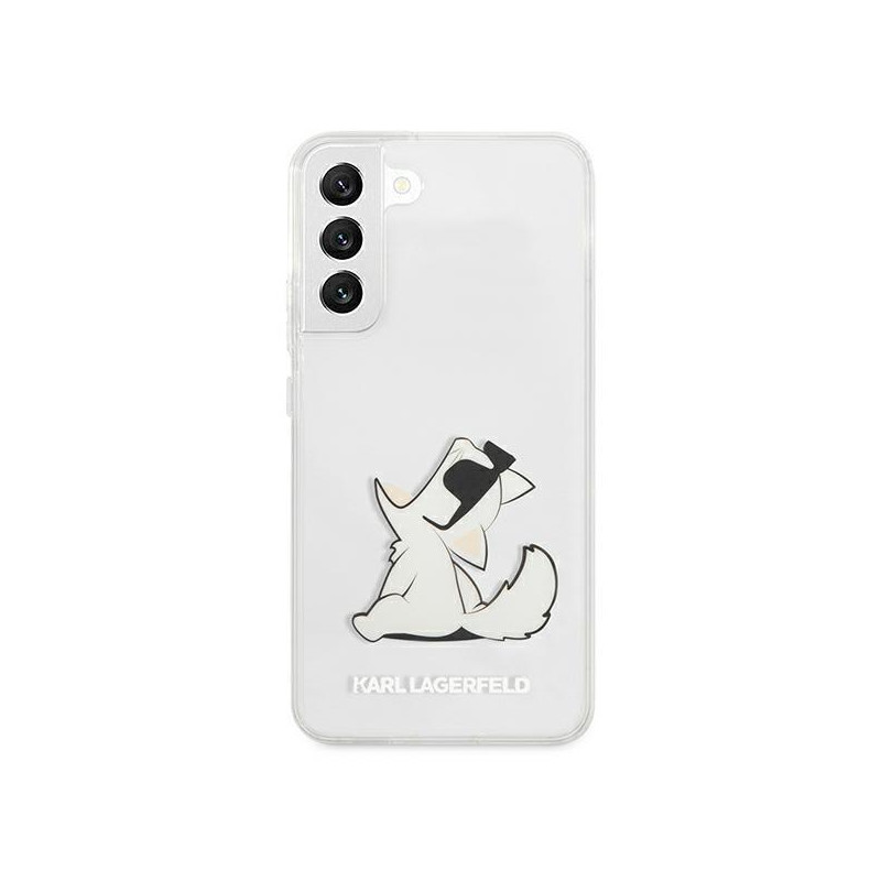 Karl Lagerfeld Choupette Eat dėklas, skirtas Samsung Galaxy S22+ - skaidrus