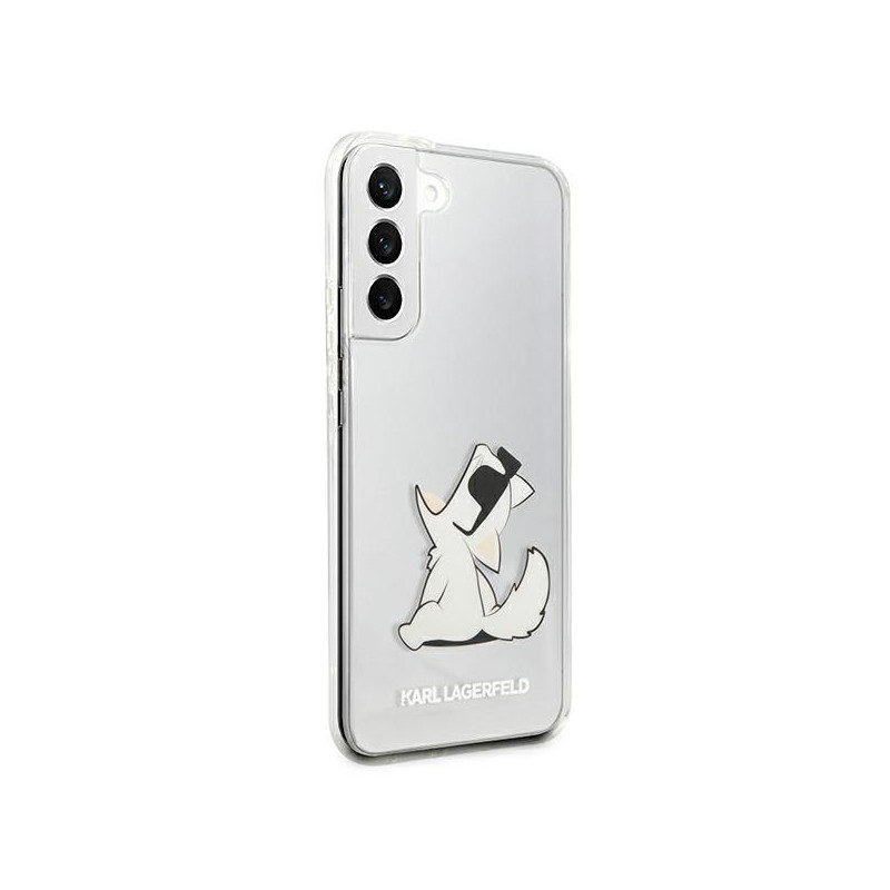 Karl Lagerfeld Choupette Eat dėklas, skirtas Samsung Galaxy S22+ - skaidrus