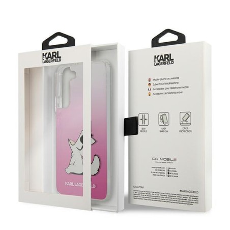 Karl Lagerfeld Choupette Eat dėklas, skirtas Samsung Galaxy S22+ - rožinis
